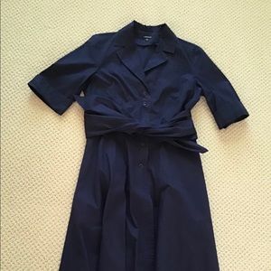 Long navy cotton shirt dress
